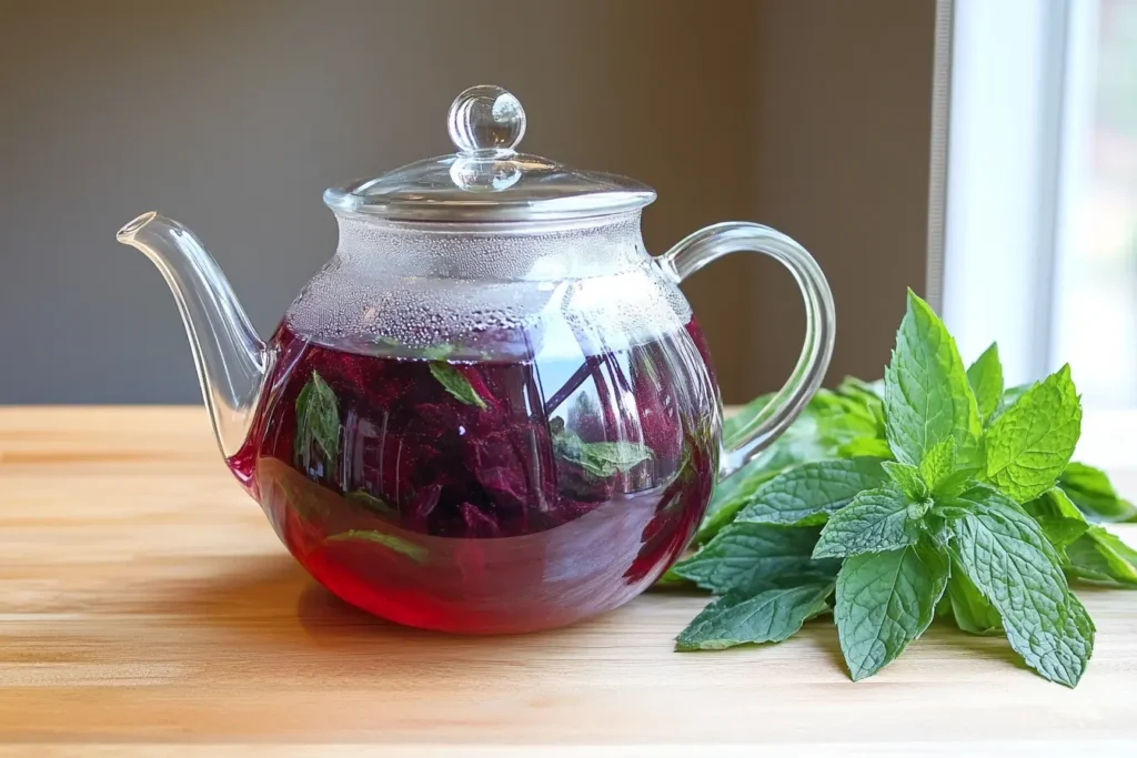 Hibiscus tea with mint and basil